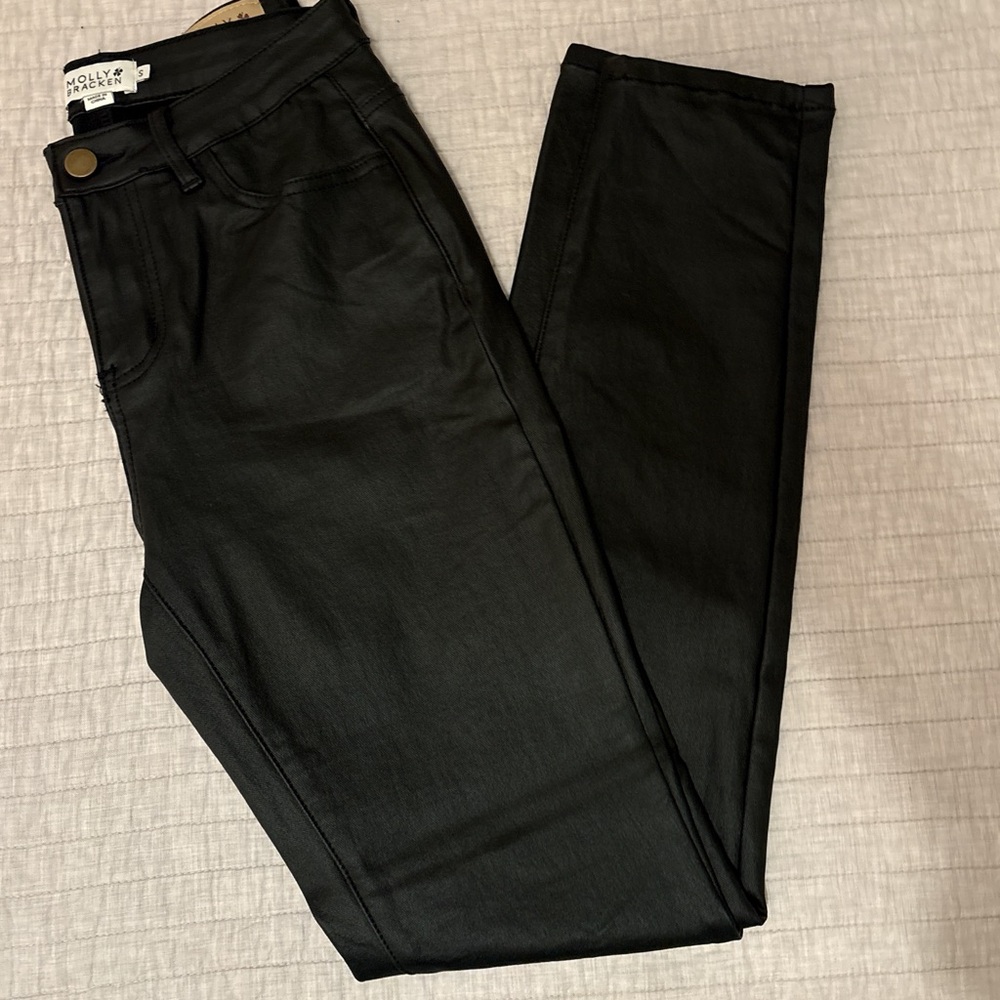 Molly Bracken Waxed Black Skinny Pants Jeans Small